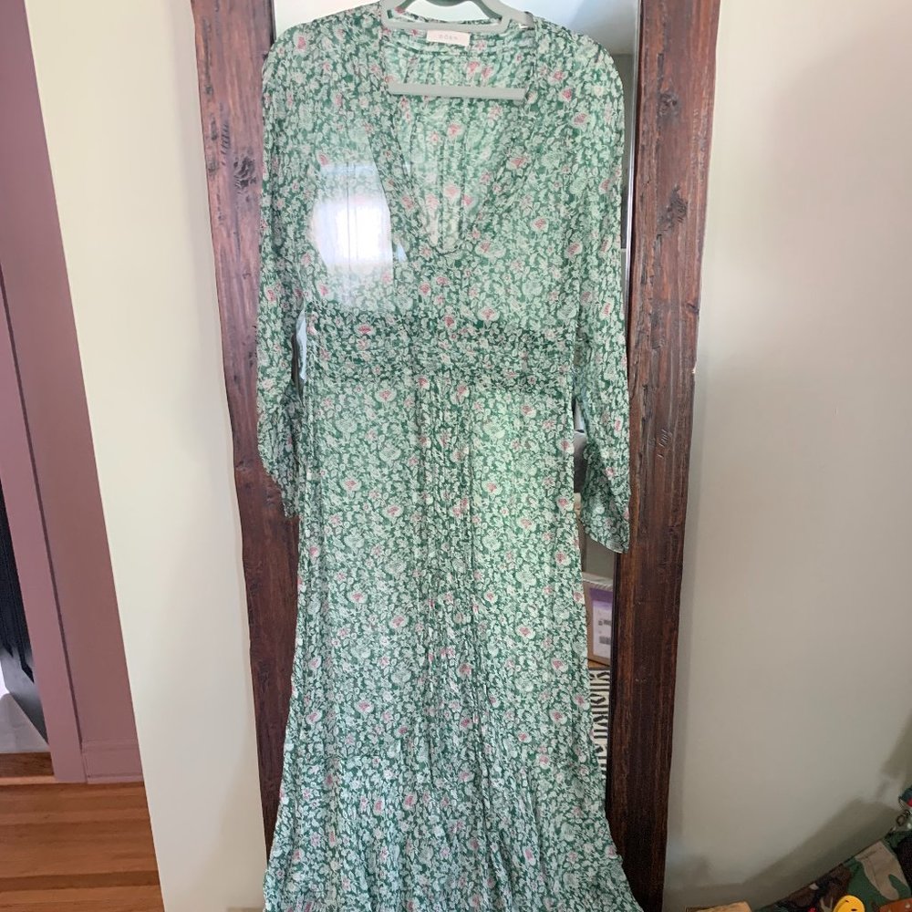 Doen Green Floral Silk Dress Sz. Small